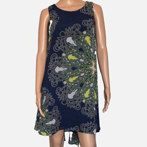 TJ Collection Blue Multicolor Paisley Sleeveless Racerback Lined Mini Dress Sz S